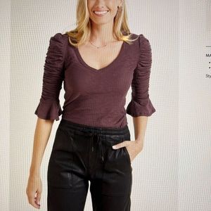 EUC - Nation LTD Silvia Ruched Sleeve V-neck top - Size L